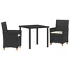 vidaXL Garden Dining Set 3 pcs Black Poly Rattan