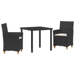 vidaXL Garden Dining Set 3 pcs Black Poly Rattan