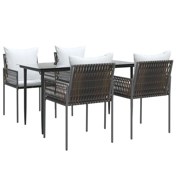 vidaXL 5 Piece Garden Dining Set with Cushions Poly Rattan and Steel