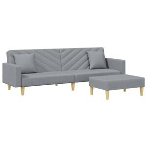 vidaXL 2-Seater Sofa Bed with Pillows and Footstool Light Grey Fabric