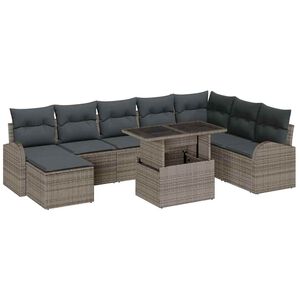 vidaXL Garden Sofa Set 9 pcs Grey Poly rattan