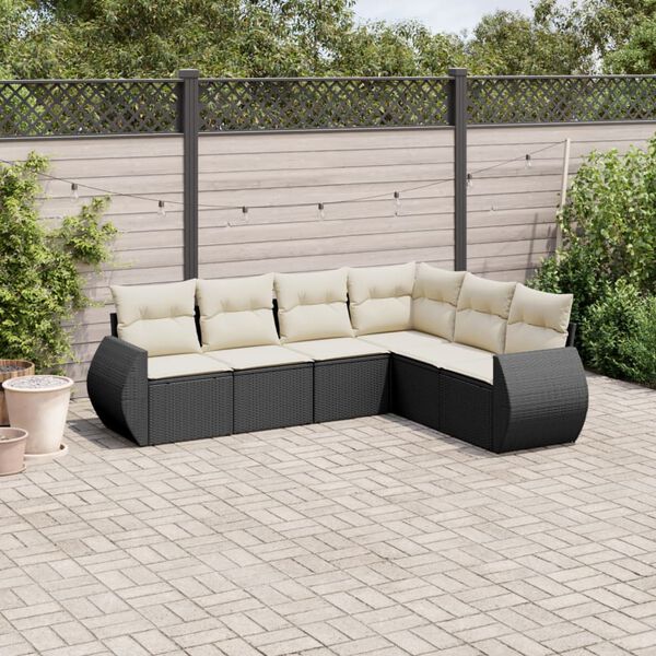 vidaXL 6 Piece Garden Sofa Set with Cushions Black Poly Rattan