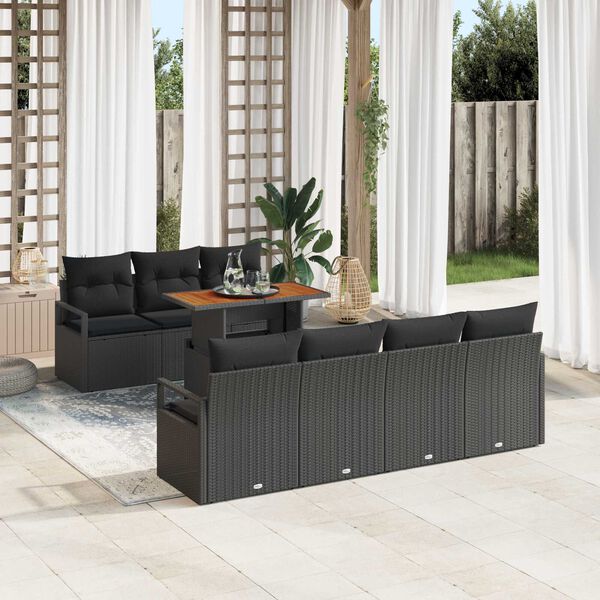 vidaXL Garden Sofa Set with Storage 8 pcs Black Poly rattan