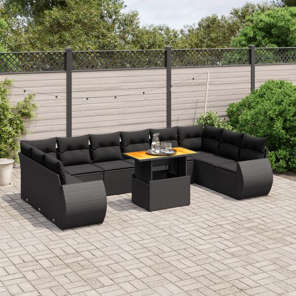 vidaXL 11 Piece Garden Sofa Set with Cushions Black Poly Rattan