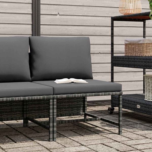 vidaXL Sectional Middle Sofa with Cushions Grey Poly Rattan