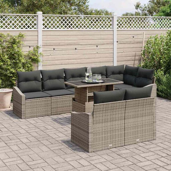 vidaXL Garden Sofa Set with Cushion with Storage Manual 9 pcs Grey