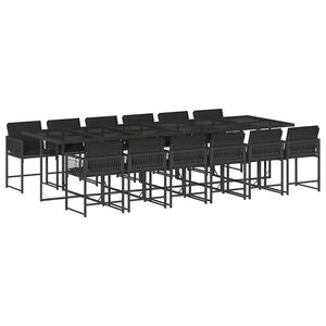 vidaXL 13 Piece Garden Dining Set with Cushions Black Poly Rattan