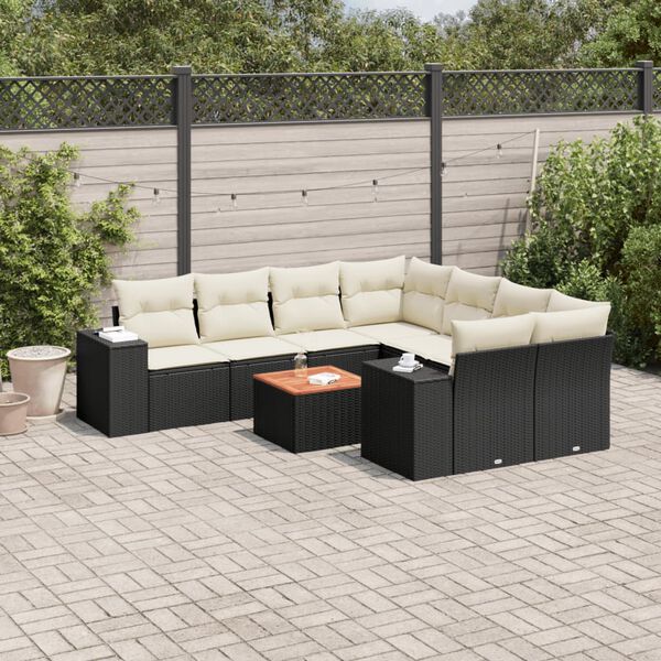 vidaXL 9 Piece Garden Sofa Set with Cushions Black Poly Rattan