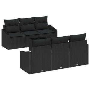 vidaXL Sofa Set with Cushion with Storage 7 pcs Black Poly Rattan