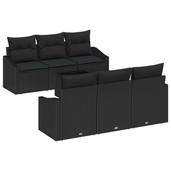 vidaXL Sofa Set with Cushion with Storage 7 pcs Black Poly Rattan