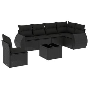 vidaXL 7 Piece Garden Sofa Set with Cushions Black Poly Rattan