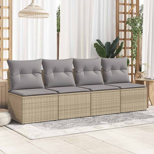 vidaXL 2 Piece Garden Sofa Set with Cushions Beige Poly Rattan Acacia