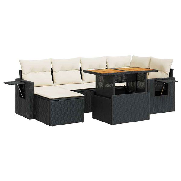 vidaXL 7 Piece Garden Sofa Set with Cushions Black Poly Rattan