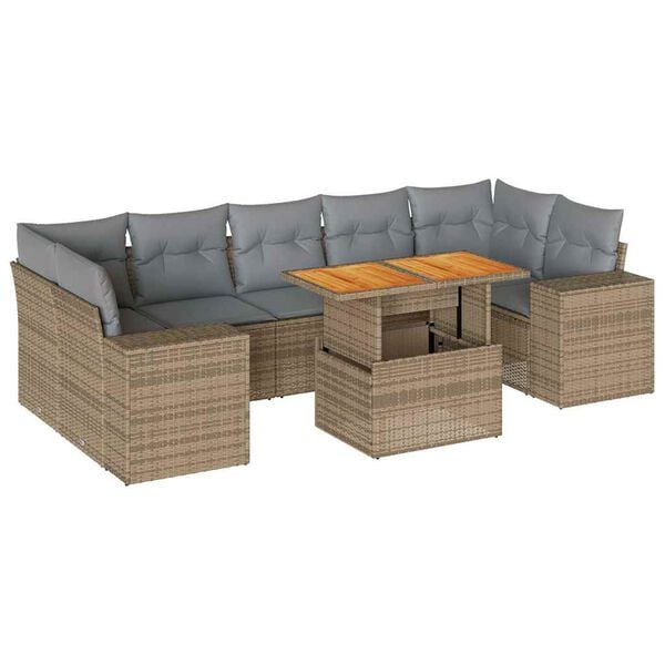 vidaXL 8 Piece Garden Sofa Set with Cushions Beige Poly Rattan