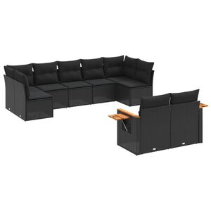 vidaXL 9 Piece Garden Sofa Set with Cushions Black Poly Rattan