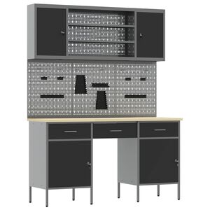 vidaXL Work Cabinet 7 pcs Black and Grey Engineered Wood and Steel