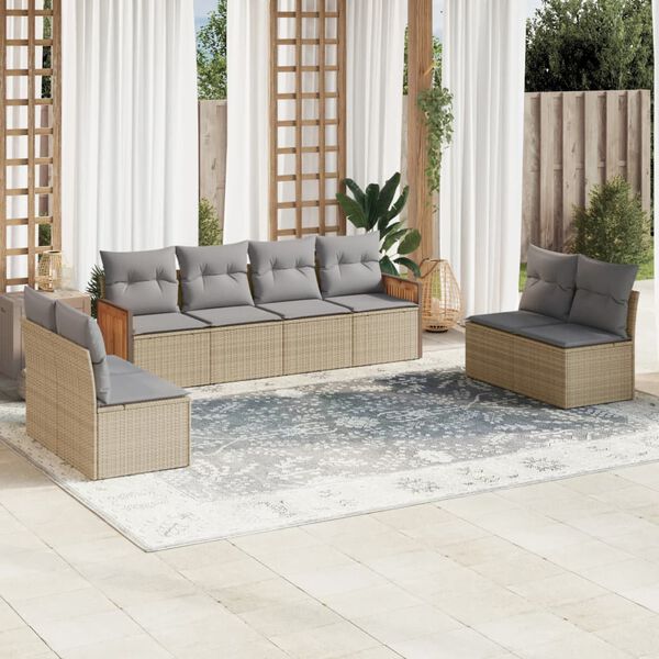 vidaXL 8 Piece Garden Sofa Set with Cushions Beige Poly Rattan