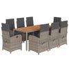 vidaXL 9 Piece Garden Dining Set with Cushions Grey Poly Rattan