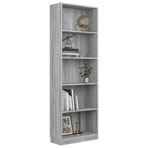 vidaXL 5-Tier Book Cabinet Grey Sonoma 60x24x175 cm Engineered Wood
