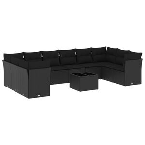 vidaXL 11 Piece Garden Sofa Set with Cushions Black Poly Rattan