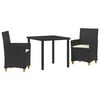 vidaXL Garden Dining Set 3 pcs Black Poly Rattan