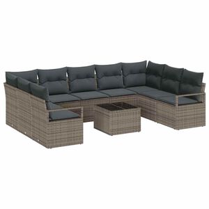 vidaXL Garden Sofa Set with Cushion 10 pcs Light Grey Poly Rattan