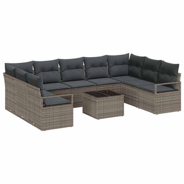 vidaXL Sofa Set with Cushion 10 pcs Light Grey Poly Rattan