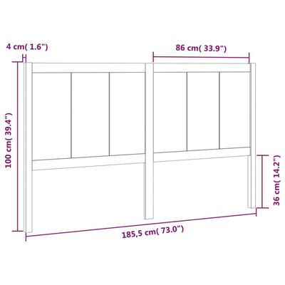 vidaXL Bed Headboard White 185.5x4x100 cm Solid Pine Wood