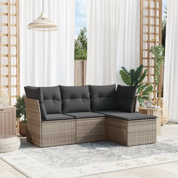 vidaXL 4 Piece Garden Sofa Set with Cushions Grey Poly Rattan