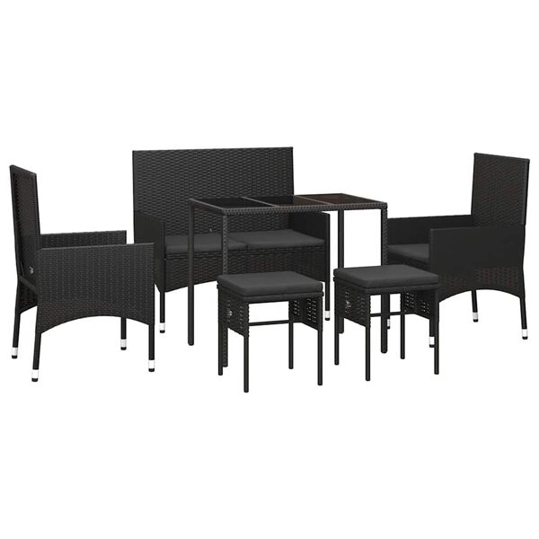 vidaXL 6 Piece Garden Lounge Set with Cushions Black Poly Rattan
