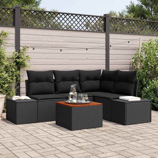 vidaXL Garden Sofa Set with Cushion 5 pcs Black Poly Rattan