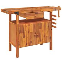 vidaXL Workbench with Drawer and Vices 124x52x83 cm Solid Wood Acacia