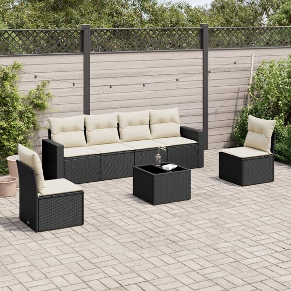 vidaXL 7 Piece Garden Sofa Set with Cushions Black Poly Rattan