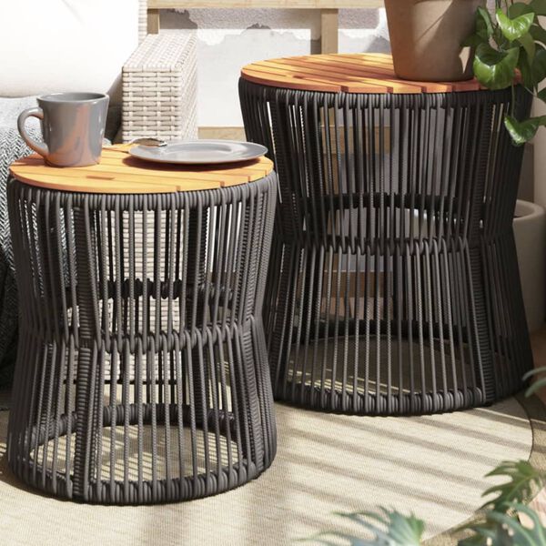 vidaXL Garden Side Tables 2 pcs with Wooden Top Grey Poly Rattan