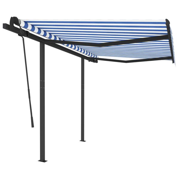 vidaXL Manual Retractable Awning with Posts 3x2.5 m Blue and White