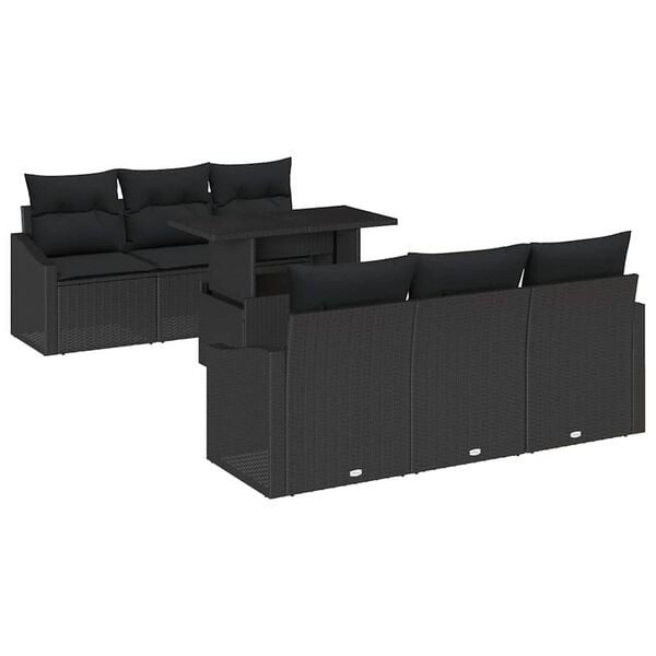 vidaXL Garden Sofa Set with Cushion 7 pcs Black Poly Rattan
