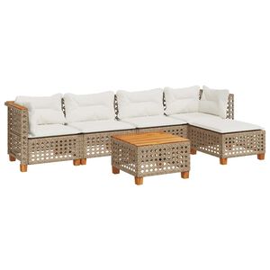 vidaXL 6 Piece Garden Sofa Set with Cushions Beige Poly Rattan