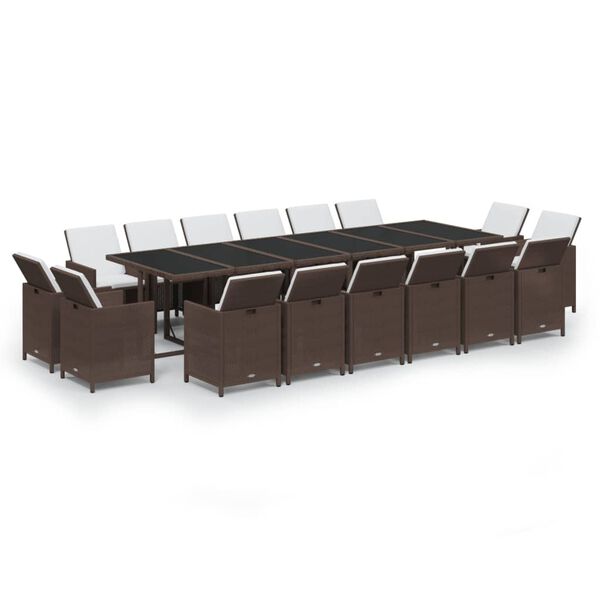 vidaXL 17 Piece Garden Dining Set with Cushions Poly Rattan Brown