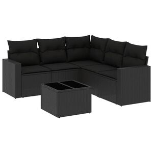 vidaXL 6 Piece Garden Sofa Set with Cushions Black Poly Rattan