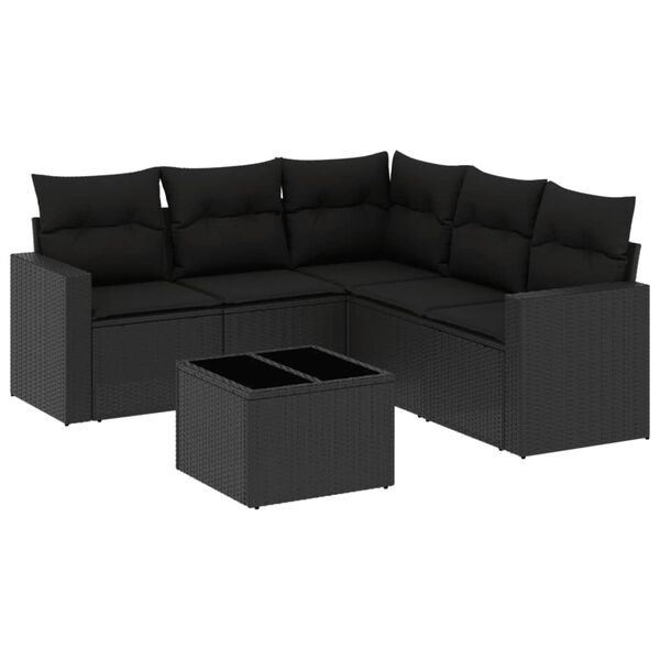 vidaXL 6 Piece Garden Sofa Set with Cushions Black Poly Rattan