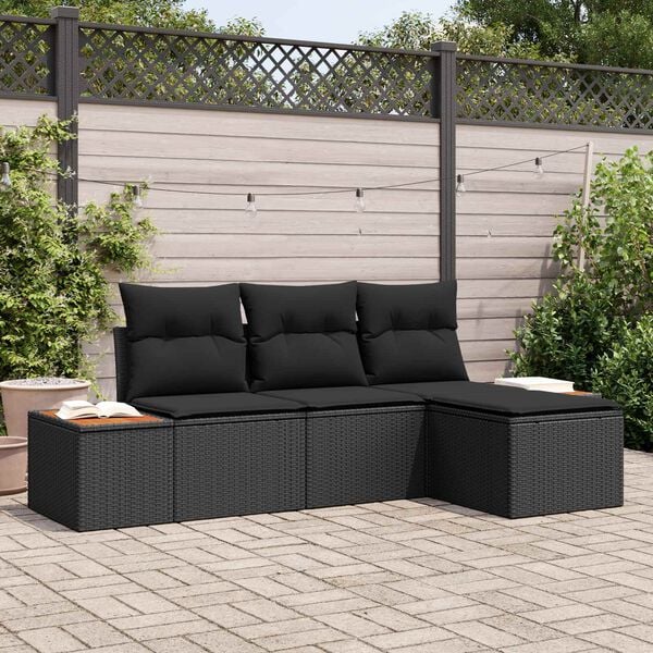vidaXL Garden Sofa Set with Cushion 4 pcs Black Poly Rattan