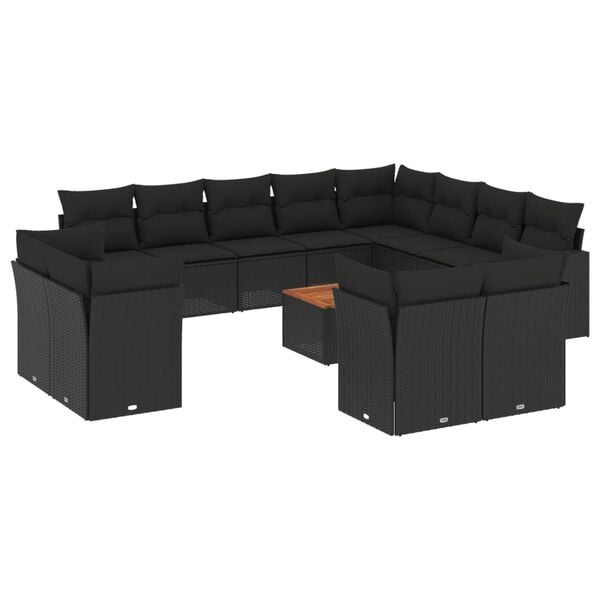 vidaXL 13 Piece Garden Sofa Set with Cushions Black Poly Rattan