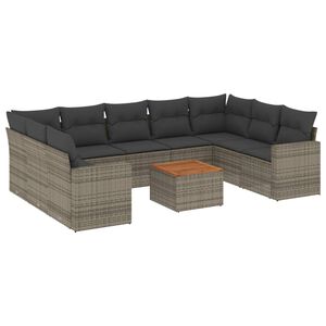 vidaXL 10 Piece Garden Sofa Set with Cushions Grey Poly Rattan