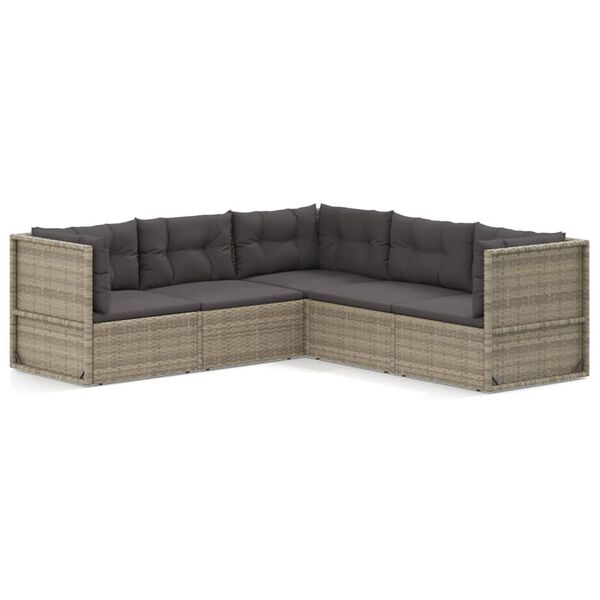 vidaXL 5 Piece Garden Lounge Set with Cushions Grey Poly Rattan