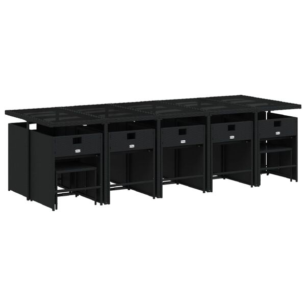 vidaXL 15 Piece Garden Dining Set with Cushions Black Poly Rattan