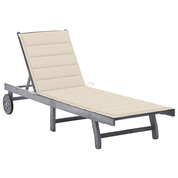 vidaXL Garden Sun Lounger with Cushion Grey Solid Acacia Wood