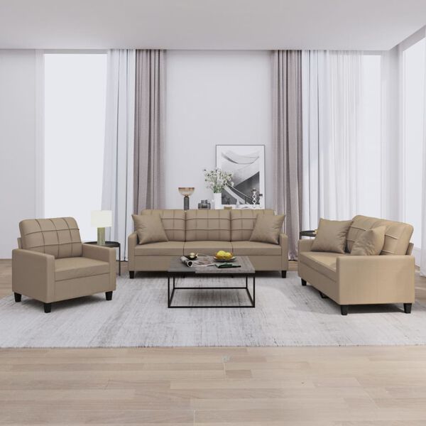 vidaXL 3 Piece Sofa Set with Pillows Cappuccino Faux Leather