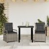 vidaXL 3 Piece Garden Dining Set with Cushions Grey Poly Rattan