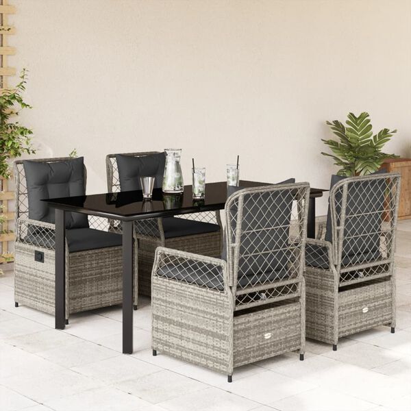 vidaXL 5 Piece Garden Dining Set with Cushions Grey Poly Rattan