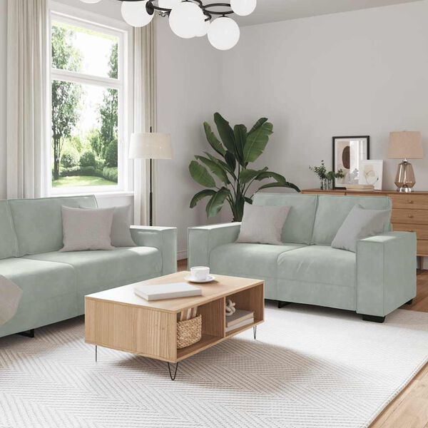 vidaXL 2 Piece Sofa Set with Cushions Light Grey Velvet